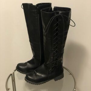 Black Knee-High Lace-Up Boots